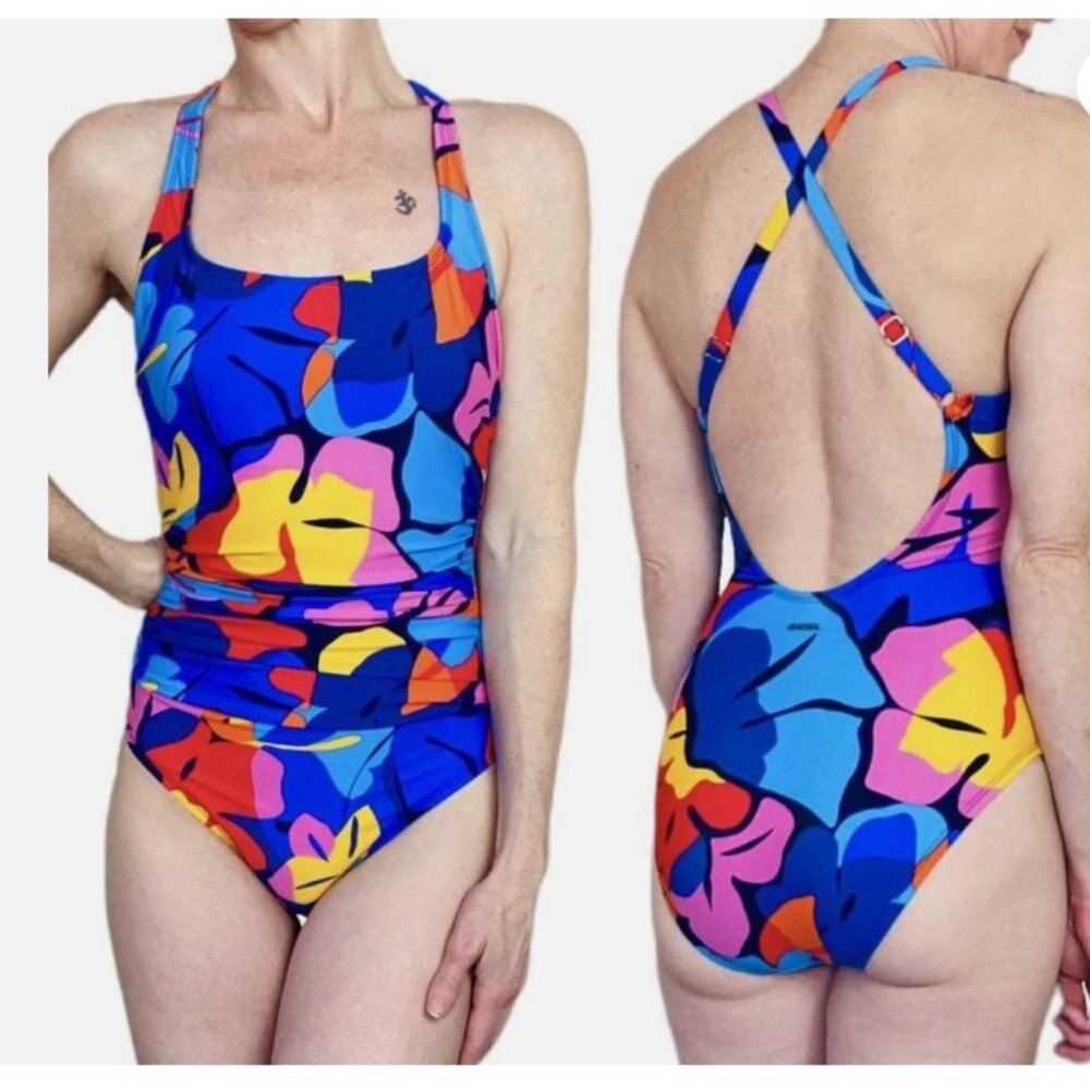 Share NWT 2XL XXL Nautica Colorful Tropical Floral Abstract One-Piece Swimsuit